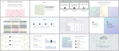 En az sunular, Portföy şablonlar. El ilanı, broşür, rapor sunma kaymak. Bağlantı çizgileri ile çizgi sanat deseni. Geometrik arka plan. Teknoloji, dijital ağ kavramı.