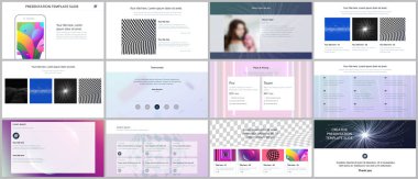 En az sunumlar, Portföy şablonlar ile canlı renkli gradyan arka planlar soyut. Broşür kapak vektör tasarımı. El ilanı, broşür, broşür, rapor, reklam sunma kaymak.