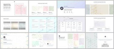 En az sunular, Portföy şablonlar. El ilanı, broşür, rapor sunma kaymak. Bağlantı çizgileri ile çizgi sanat deseni. Geometrik arka plan. Teknoloji, dijital ağ kavramı.