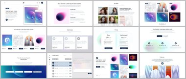 Web sitesi tasarımı, en az sunumları, renkli soyut degrade bulanıklaştırma ve geometrik arka planlar ile portföy için vektör şablonları. UI, Ux, GUI. Üstbilgi, pano, özellikleri sayfasında, blog vb tasarımı