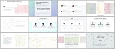 En az sunular, Portföy şablonlar. El ilanı, broşür, rapor sunma kaymak. Bağlantı çizgileri ile çizgi sanat deseni. Geometrik arka plan. Teknoloji, dijital ağ kavramı.