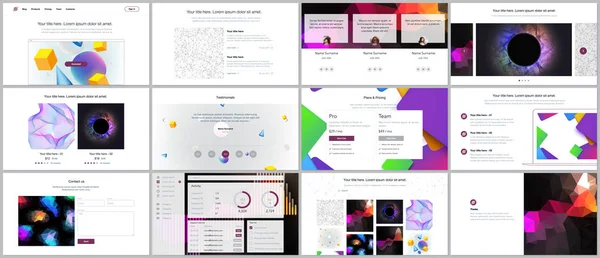 Plantillas vectoriales para el diseño de sitios web, presentaciones mínimas, portafolio con fondos geométricos vibrantes hechas formas simples en estilo hipster. UI, UX, GUI. Diseño de encabezados, página de características, blog, etc. . — Vector de stock