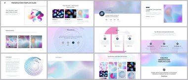 En az sunular, geometrik desenler, degradeler, beyaz sıvı şekilleri ile portföy şablonlar. Broşür kapak vektör tasarımı. El ilanı, broşür, rapor, reklam sunma kaymak.