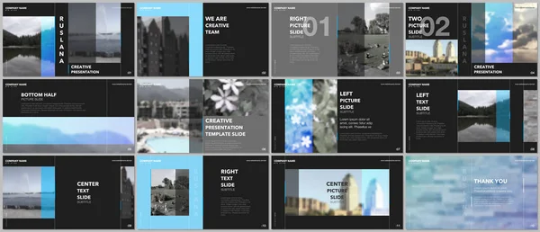 Travel concept presentaties ontwerpsjablonen, portefeuille vector met grafische elementen op zwart. Multifunctionele sjabloon voor presentatie dia, flyer, folder, brochure cover, verslag, reclame. — Stockvector