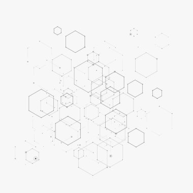 Soyut vektör çizim altıgenler, çizgiler ve noktalar beyaz arka plan ile. Altıgen Infographic. Dijital teknoloji, bilim veya tıbbi kavramı. Altıgen geometrik vektör arka plan.