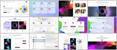 Vektör şablonları Web sitesi tasarımı, en az sunumları, canlı geometrik arka planlar ile portföy için basit şekiller hippi tarzı yaptı. UI, Ux, GUI. Tasarım üstbilgileri, özellikleri sayfasında, blog vb.