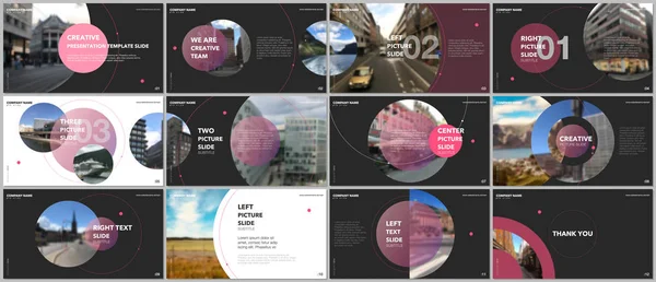 En az sunumlar tasarım, Portföy vektör şablonları daire öğeleri üzerinde siyah arka plan ile. Sunuyu slayt, el ilanı broşür, broşür kapak, rapor, reklam için çok amaçlı şablon.