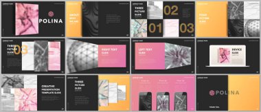 En az sunumlar tasarım, Portföy vektör şablonları öğeleri üzerinde siyah arka plan ile. Kapak çok amaçlı şablonu için sunuyu slayt, el ilanı broşür, broşür, rapor, pazarlama, reklam.