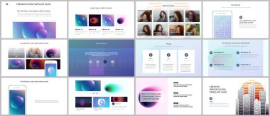 En az sunular, renkli gradyan bulanıklaştırma ve geometrik arka planlar ile portföy şablonlar. Broşür kapak vektör tasarımı. Sunu slaytları el ilanı, broşür, broşür, rapor, pazarlama için.