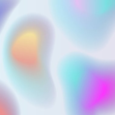 Pastel renklerde holografik arka plan. Sıvı şekilleri, renkli desen bulanıklık. Vektör çizim