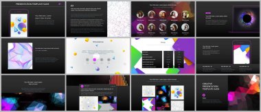 En az sunular, Portföy şablonlar canlı geometrik arka planlar ile basit şekiller hippi tarzı yaptı. El ilanı, broşür, broşür, sunu slaytlarını rapor, pazarlama, reklam.