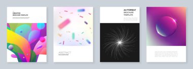 En az broşür şablonları. El ilanı, broşür, broşür, rapor, tanıtım, reklam için şablonlar. Canlı renkli gradyan arka plan. Pembe ve mor renkli tasarım.