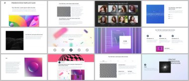 En az sunumlar, Portföy şablonlar ile canlı renkli gradyan arka planlar soyut. Broşür kapak vektör tasarımı. El ilanı, broşür, broşür, rapor, reklam sunma kaymak.