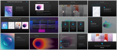 En az sunular, renkli gradyan bulanıklaştırma ve geometrik arka planlar ile portföy şablonlar. Broşür kapak vektör tasarımı. El ilanı, broşür, broşür, rapor, reklam sunma kaymak.