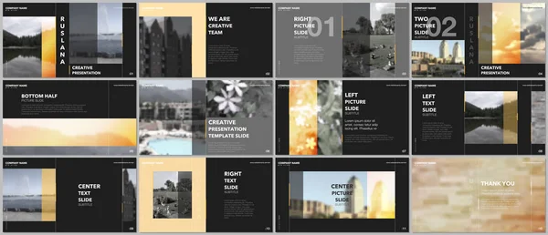 Seyahat kavramı sunumlar tasarım, Portföy vektör şablonları siyah grafik öğeleri ile. Sunuyu slayt, el ilanı broşür, broşür kapak, rapor, reklam için çok amaçlı şablon. — Stok Vektör