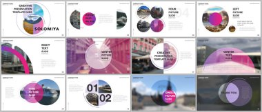 En az sunumlar tasarım, Portföy vektör şablonları daire öğeleri üzerinde beyaz arka plan ile. Sunuyu slayt, el ilanı broşür, broşür kapak, rapor, pazarlama için çok amaçlı şablon.