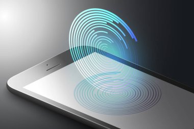 Artar reality pazarlama kavramı. Siyah renk renkli daireler minimalist tarzı ile akıllı telefon. AR uygulama arka plan. 3D vektör çizim.