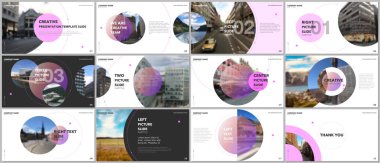 En az sunumlar tasarım, Portföy vektör şablonları daire öğeleri üzerinde beyaz arka plan ile. Sunuyu slayt, el ilanı broşür, broşür kapak, rapor, pazarlama için çok amaçlı şablon.