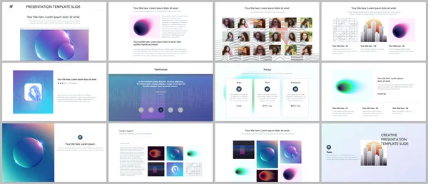 Minimal presentations, portfolio templates with colorful gradient blurs and geometric backgrounds. Brochure cover vector design. Presentation slides for flyer, leaflet, brochure, report, marketing. — Stock Vector