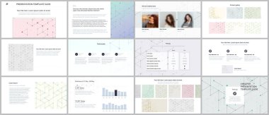 En az sunular, Portföy şablonlar. El ilanı, broşür, rapor sunma kaymak. Bağlantı çizgileri ile çizgi sanat deseni. Geometrik arka plan. Teknoloji, dijital ağ kavramı.