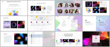 En az sunusu, Portföy şablonlar canlı geometrik arka planlar ile basit şekiller hippi tarzı yaptı. Broşür kapak vektör tasarımı. El ilanı, broşür, broşür, sunu slaytlarını rapor