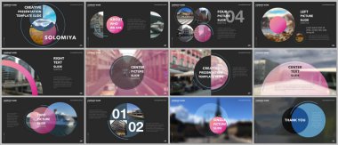 En az sunumlar tasarım, Portföy vektör şablonları daire öğeleri üzerinde siyah arka plan ile. Sunuyu slayt, el ilanı broşür, broşür kapak, rapor, reklam için çok amaçlı şablon.