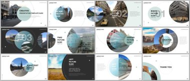 En az sunumlar tasarım, Portföy vektör şablonları daire öğeleri üzerinde beyaz arka plan ile. Sunuyu slayt, el ilanı broşür, broşür kapak, rapor, pazarlama için çok amaçlı şablon