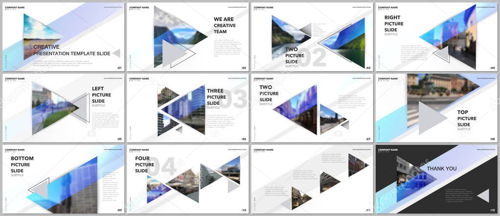 Minimal presentations design, portfolio vector templates with triangles and triangular elements. Multipurpose template for presentation slide, flyer leaflet, brochure cover, report, advertising.