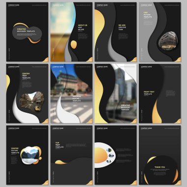 Sıvı renkli gradyan, geometrik şekilli yaratıcı broşürler. Broşür, broşür, broşür, rapor, sunum, reklam ve dergi için kapak tasarımı şablonları.