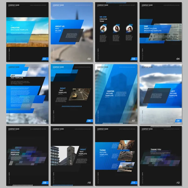 Kreativa broschyr mallar med färgglada gradient geometrisk bakgrund. Blå färg design. Omfattar formgivningsmallar för reklamblad, broschyr, rapport, presentation, reklam, magasin. — Stock vektor