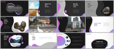 Minimal sunumlar tasarım, sıvı renkli trendy degradeler geometrik şekiller ile portföy vektör şablonları. Sunum slaytı, el ilanı broşürü, broşür kapağı, rapor için çok amaçlı şablon.