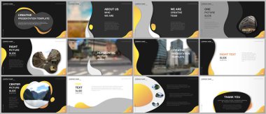 Minimal sunumlar tasarım, sıvı renkli trendy degradeler geometrik şekiller ile portföy vektör şablonları. Sunum slaytı, el ilanı broşürü, broşür kapağı, rapor için çok amaçlı şablon.