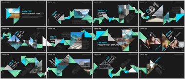 Minimal sunumlar tasarımı, renkli üçgen origami kağıt elemanları ile portföy vektör şablonları. Sunum slaytı için çok amaçlı şablon, afiş broşürü, broşür kapağı, rapor, pazarlama.