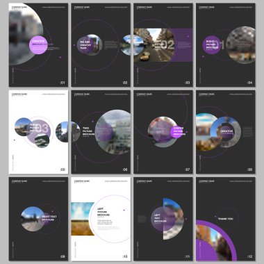 Siyah arka plan üzerine daire elemanları ile çok az broşür şablonları. El ilanı, broşür, broşür, rapor, tanıtım, reklam için şablonlar.