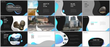 Minimal sunumlar tasarım, sıvı renkli trendy degradeler geometrik şekiller ile portföy vektör şablonları. Sunum slaytı, el ilanı broşürü, broşür kapağı, rapor için çok amaçlı şablon.