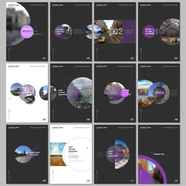 Siyah arka plan üzerine daire elemanları ile çok az broşür şablonları. El ilanı, broşür, broşür, rapor, tanıtım, reklam için şablonlar.