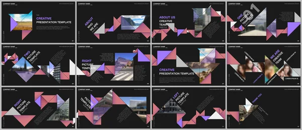 Minimal sunumlar tasarımı, renkli üçgen origami kağıt elemanları ile portföy vektör şablonları. Sunum slaytı için çok amaçlı şablon, afiş broşürü, broşür kapağı, rapor, pazarlama.