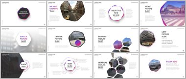 En az sunumlar tasarım, Portföy vektör şablonları altıgenler ve altıgen elemanları. Sunuyu slayt, el ilanı broşür, broşür kapak, rapor, reklam için çok amaçlı şablon.