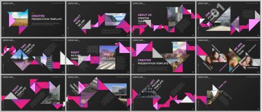 Minimal sunumlar tasarımı, renkli üçgen origami kağıt elemanları ile portföy vektör şablonları. Sunum slaytı için çok amaçlı şablon, afiş broşürü, broşür kapağı, rapor, pazarlama.