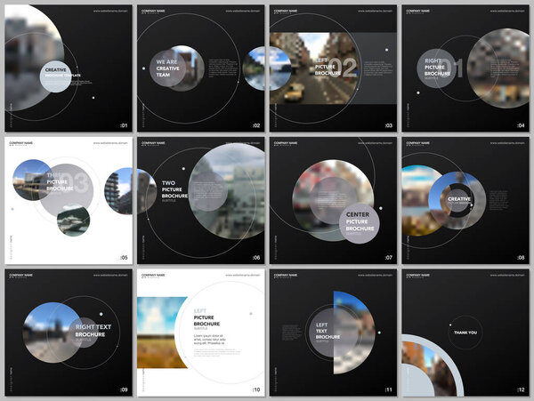 Minimal brochure templates with gray color circles, round shapes. Covers design templates for square flyer, leaflet, education brochure, report, presentation, advertising, magazine, school project.