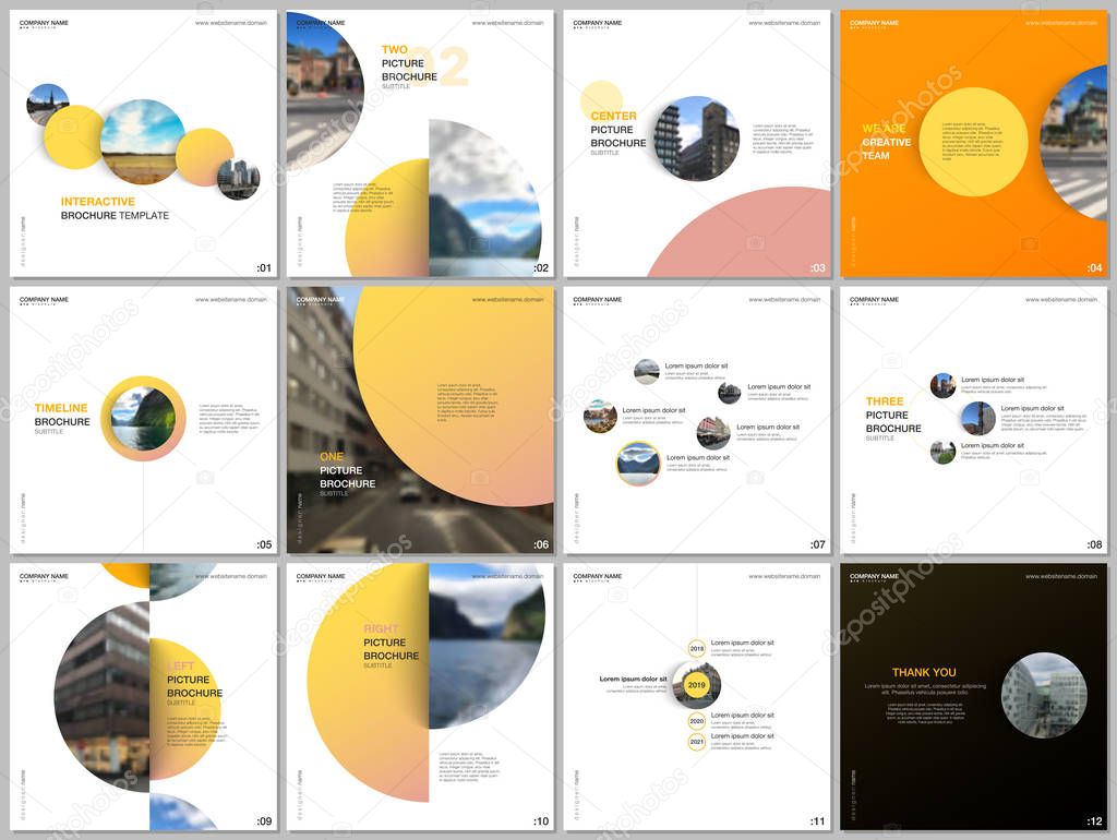 Minimal brochure templates colorful circles, round shapes. Covers design templates for square flyer, brochure, presentation, social media advertising, online seminar, digital education.