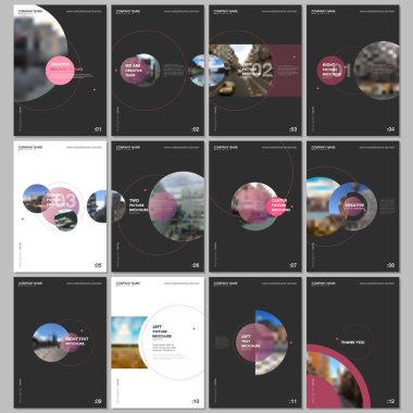 Siyah arka plan üzerine daire elemanları ile çok az broşür şablonları. El ilanı, broşür, broşür, rapor, tanıtım, reklam için şablonlar.