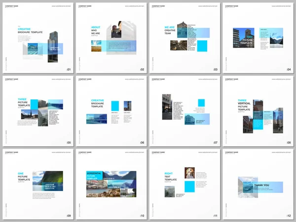Минимум шаблонов брошюр с голубыми цветовыми прямоугольниками, прямоугольными фигурами. Обложки дизайн шаблонов для квадратных флаеров, листовки, брошюры, отчет, презентация, блог, реклама, журнал для блогов . — стоковый вектор