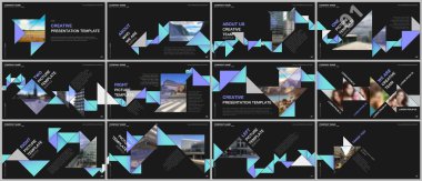 Minimal sunumlar tasarımı, renkli üçgen origami kağıt elemanları ile portföy vektör şablonları. Sunum slaytı için çok amaçlı şablon, afiş broşürü, broşür kapağı, rapor, pazarlama.