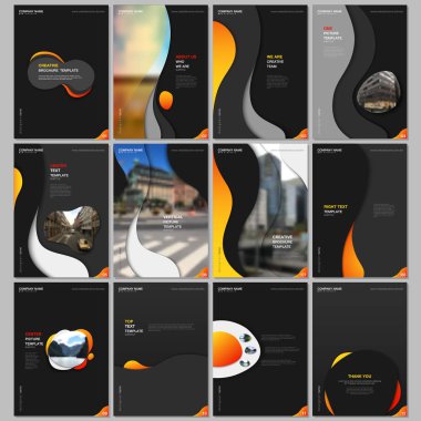 Sıvı renkli gradyan, geometrik şekilli yaratıcı broşürler. Broşür, broşür, broşür, rapor, sunum, reklam ve dergi için kapak tasarımı şablonları.