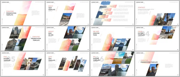 Minimalne projekty prezentacji, szablony wektorowe portfolio z kolorowym gradientowym tłem geometrycznym. Wielofunkcyjny szablon do prezentacji slajdów, ulotki reklamowej, okładki broszur, raportu, reklamy. — Wektor stockowy