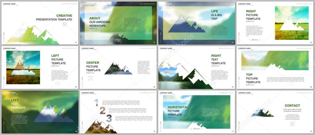 Presentations design, vector templates. Background for tourist camp, nature tourism, camping. Aadventure design concept. Multipurpose template for presentation slide, flyer leaflet, brochure cover.