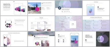 Sunum tasarım vektör şablonları, sunum slaytı için çok amaçlı şablon, broşür kapağı tasarımı ve soyut daire pankartları. Sosyal medya web pankartı. Sosyal ağ fotoğraf çerçevesi.