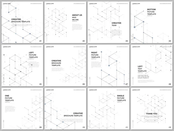Розкладка брошури квадратного формату охоплює шаблони дизайну листівок для квадратних флаєрів, дизайн брошури, звіт, презентацію, обкладинку журналу. Наукові медичні дослідження. Структура молекулярного зв'язку . — стоковий вектор