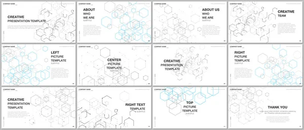 Präsentationsdesign-Vektorvorlagen, Mehrzweck-Vorlage für Präsentationsfolien, Flyer, Broschüren-Cover-Design. sechseckige Molekülstruktur für Medizin, Technik, Chemie, wissenschaftliche Konzepte. — Stockvektor